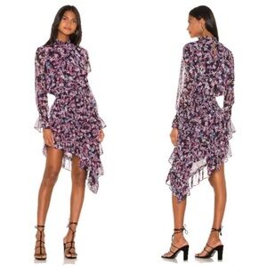 Misa Los Angeles Floral Asymmetrical Dress - Purple and Pink